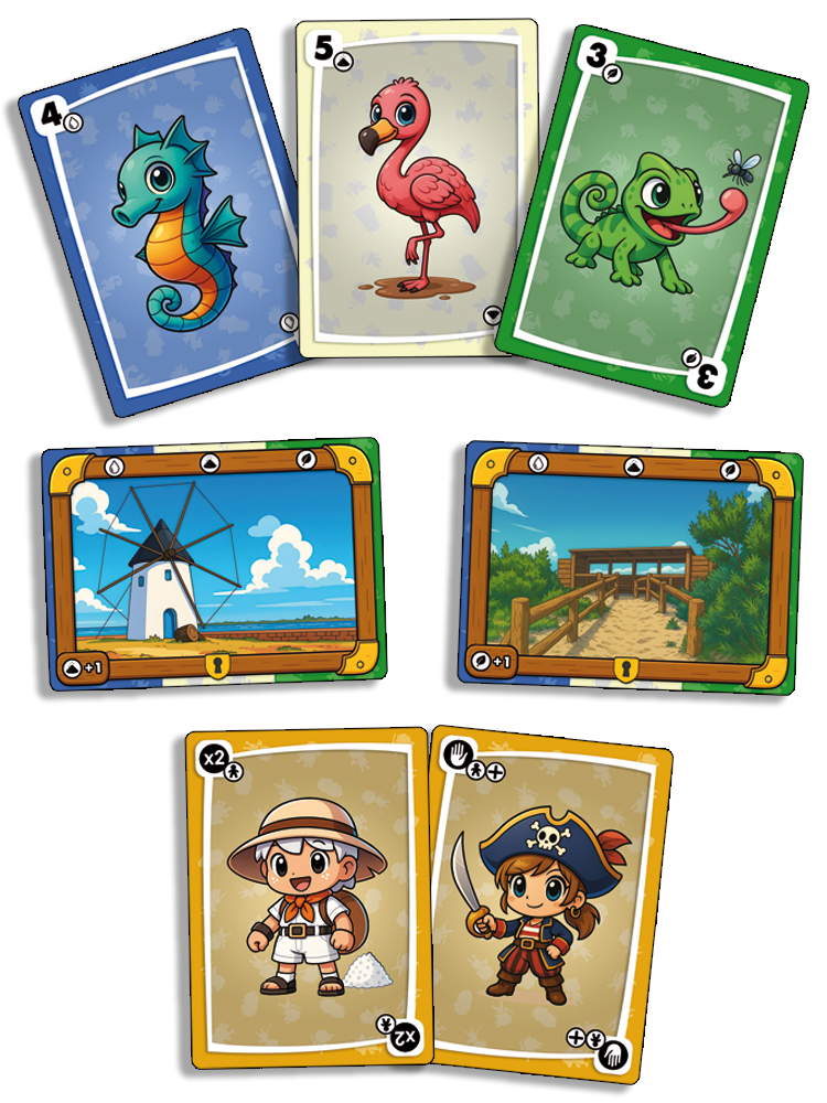 varias cartas del juego Tesoros del Mar Menor